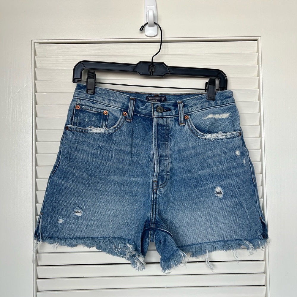Abercrombie & Fitch Blue Jean Shorts Distressed Cutoff
